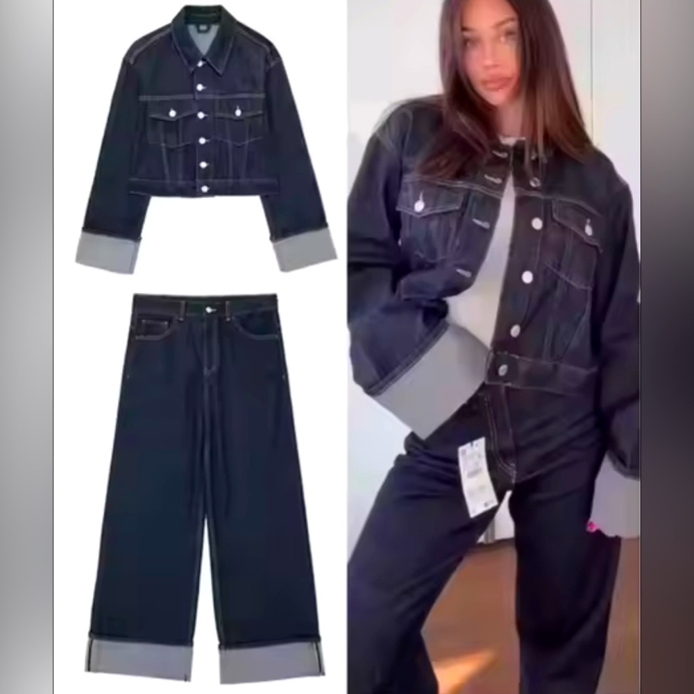 Retail $135 Viral Trendy Denim Jacket and Pants Set